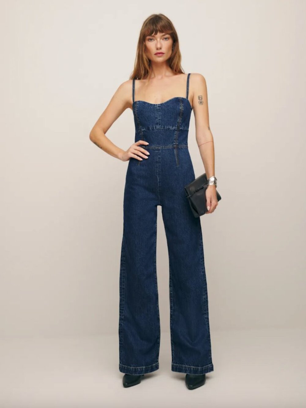 Reformation Daphne Wide Leg Denim Jumpsuit Blue - Size 12